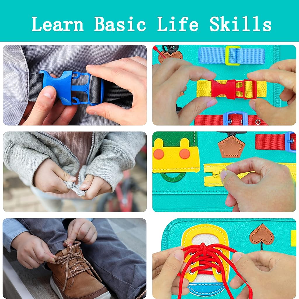 SNOWIE SOFT Busy Board for Toddlers, Montessori Toys for 1 2 3 4 Years Old, Busy Book Sensory Toys for Comprehensive Preschool Educational Toys Learning with Time and 26 Letters of The Alphabet