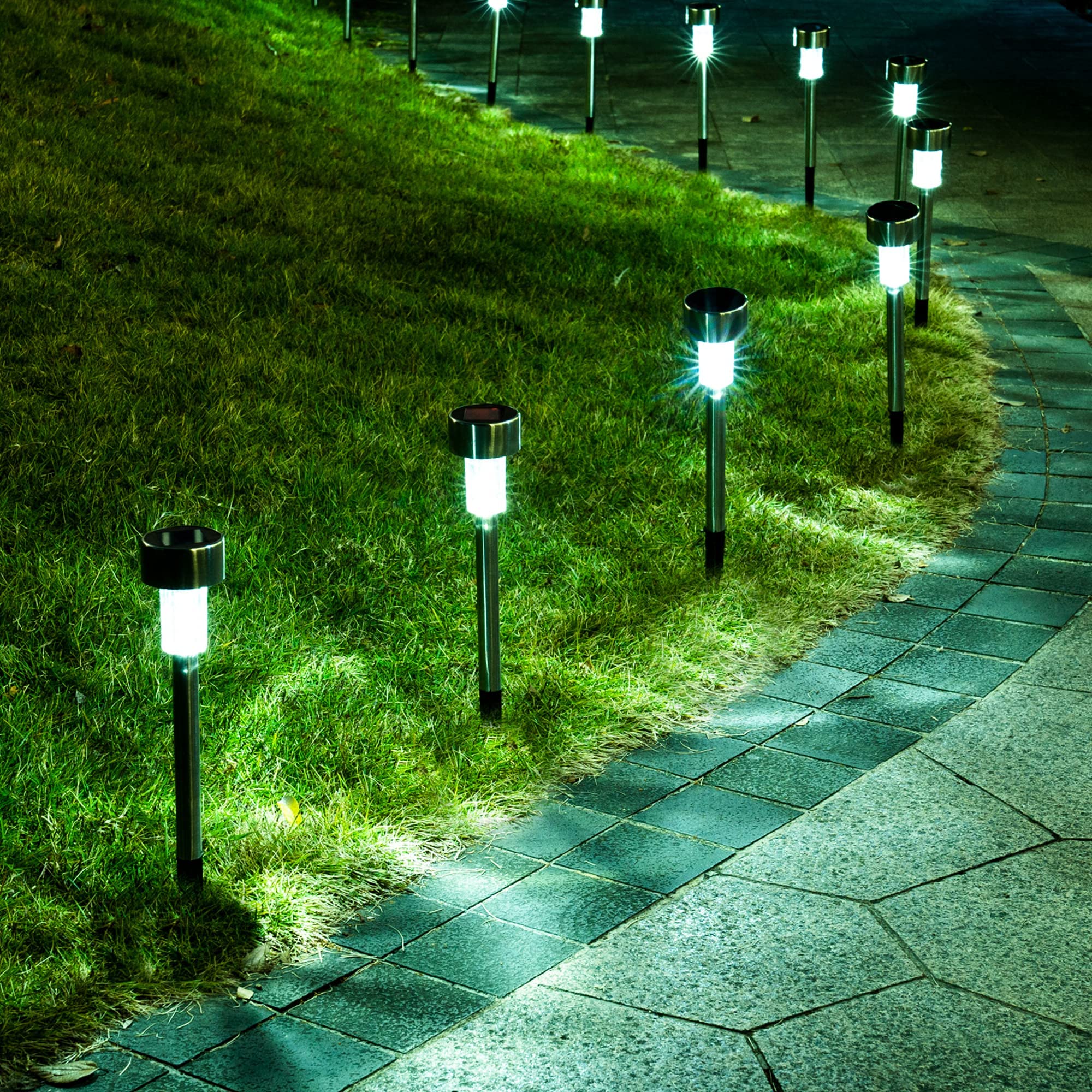 Solar Garden Lights for Outdoor Pathways with IP65 Waterproof Design and 12 Pack Stainless Steel Warm LED | Landscape and Yard Decoration