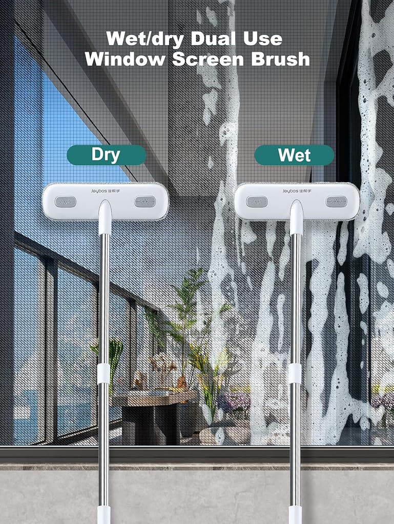 HASTHIP® Window Cleaning Brush 2 Sides - 2 in 1 Mesh Cleaning Brush Mirror Clean Wiper for Patio,Door,Porch Screens White &Grey Cleaners for Screen-Off-White
