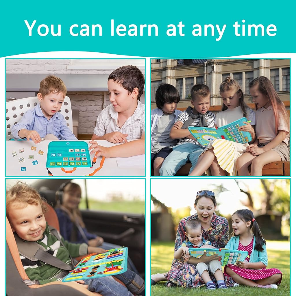 SNOWIE SOFT Busy Board for Toddlers, Montessori Toys for 1 2 3 4 Years Old, Busy Book Sensory Toys for Comprehensive Preschool Educational Toys Learning with Time and 26 Letters of The Alphabet