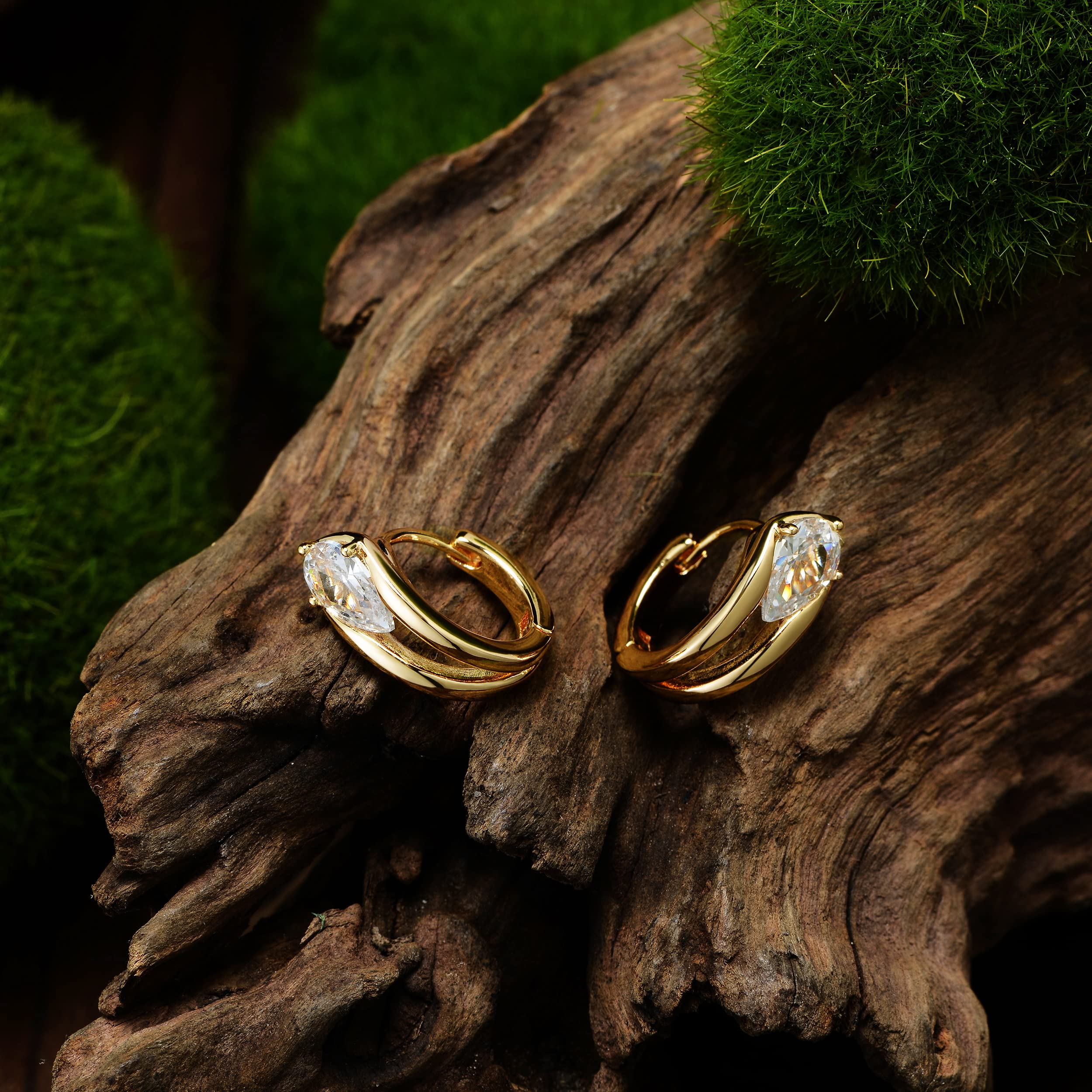 Zibuyu Bold Golden Earring for Women featuring Raindrop Cubic Zirconia and Dainty Loop Design