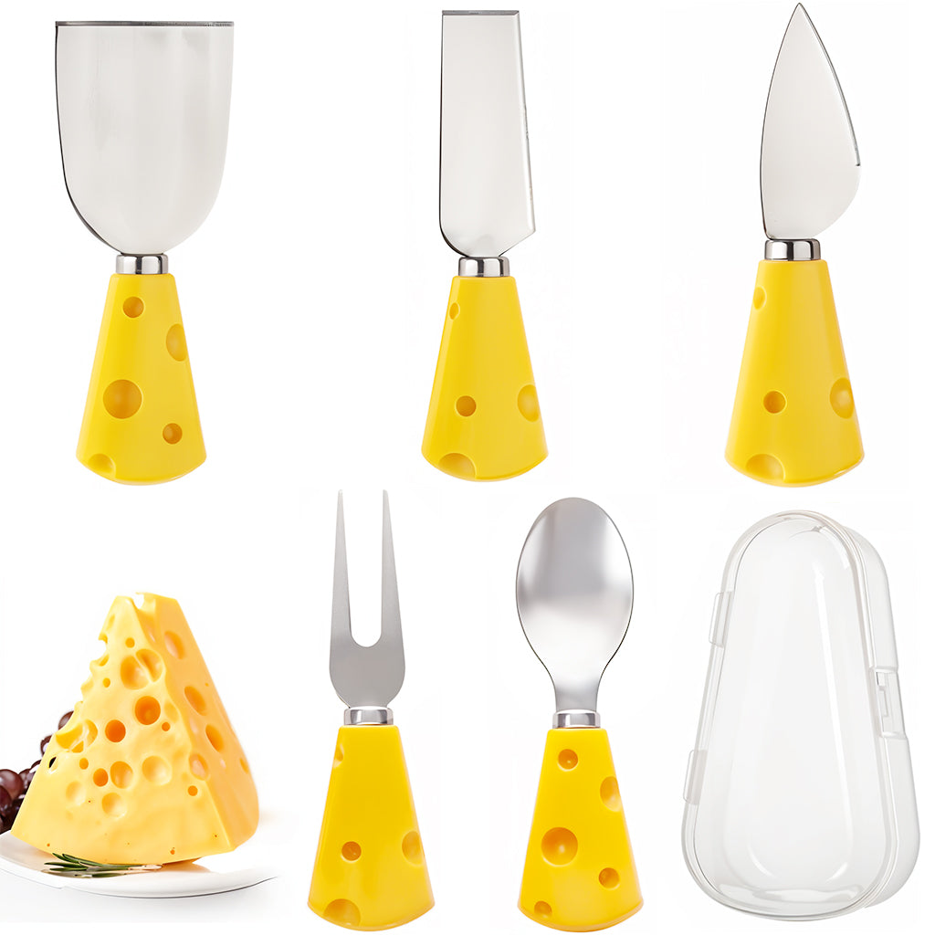 HASTHIP 5Pcs Cheese Cutter Tools Stainless Steel Creative Cheese Tool Set Cheese Slicer Spreader Cheese Fork Almond Cutter Deli Server Kit Party Supplies, with Case