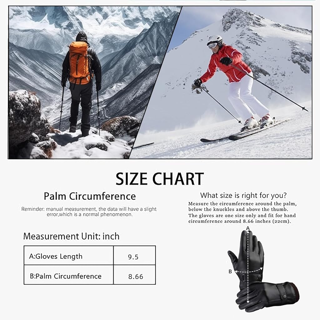 ZIBUYU® Winter Gloves for Men Fashion PU Leather Gloves Riding Gloves Thermal Thicken Plush Liner Design Anti-slip Palm Driving Gloves Touch Screen Outdoor Gloves Birthday Gift for Men