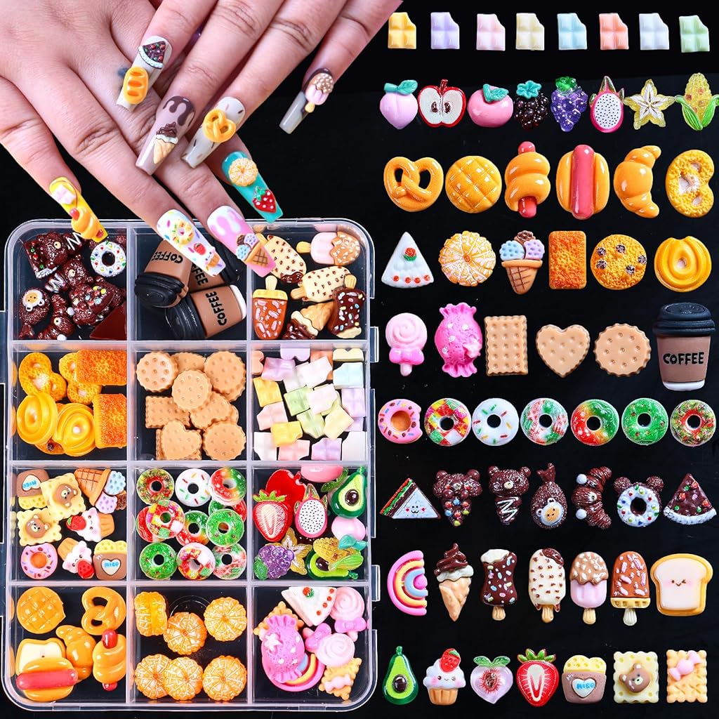 MAYCREATE® 3D Cartoon Nail Charms 12-Style Kawaii Sweetly Stylish Nail Art Charms DIY Nail Art Supplies Charms Craft Charms, with Storage Box