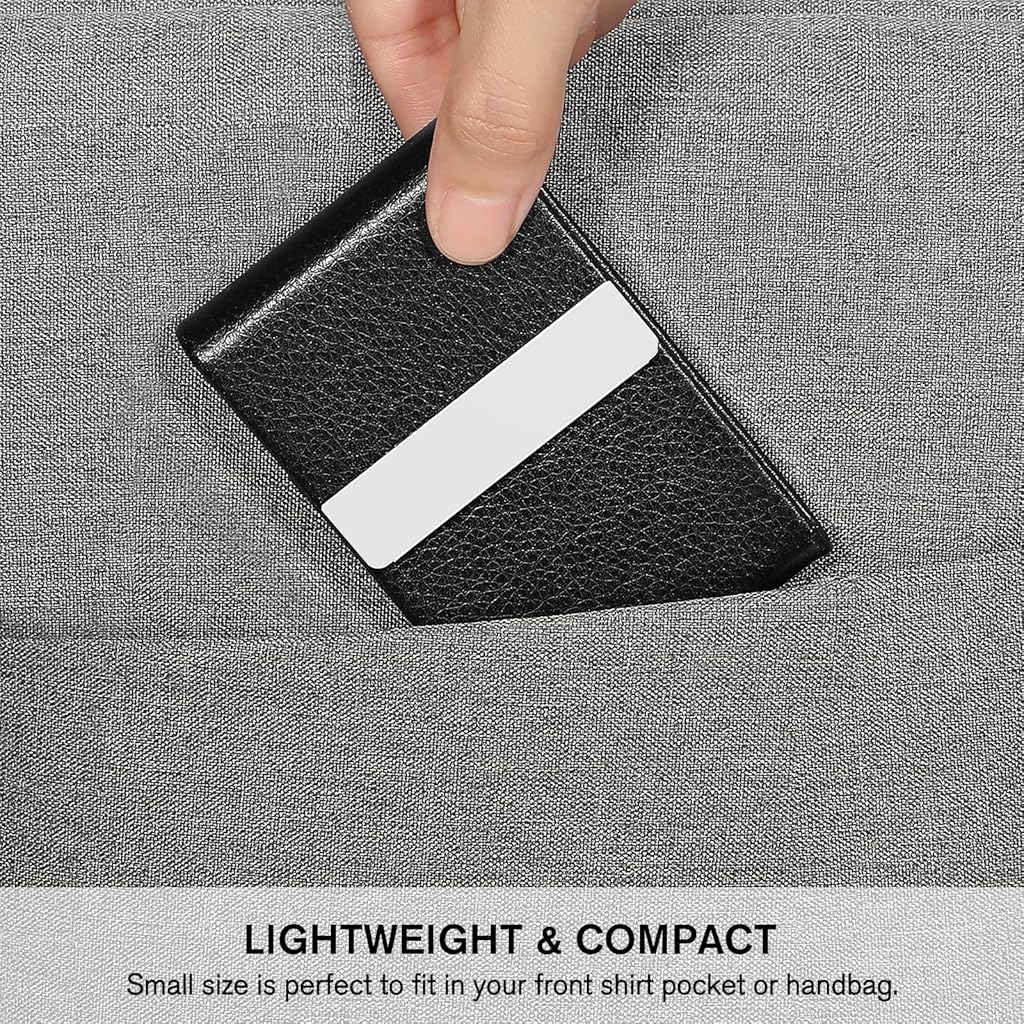 ZIBUYU® Business Card Holder Metal Visiting Case Classy for Women Men PU Leather Wallet with Magnetic Clasp 20 Cards 6x9.5cm Black 3PCS