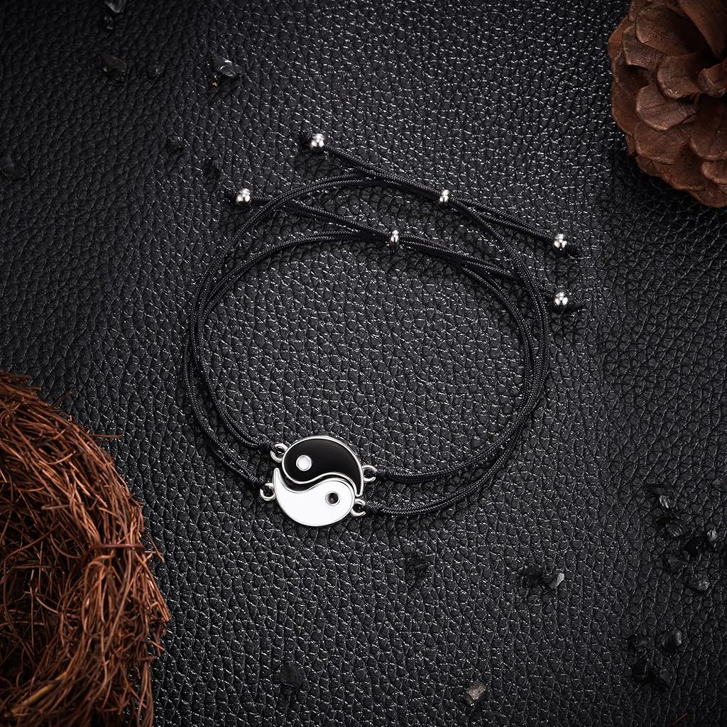 ZIBUYU® Friendship Band Couples Bracelets for Lovers Friends Girls and Boys Yin Yang Taiji Bracelets Beautiful Bracelets for Girlfriend and Boyfriend Friendship Bracelet for Women and Men 2 Pcs X 2