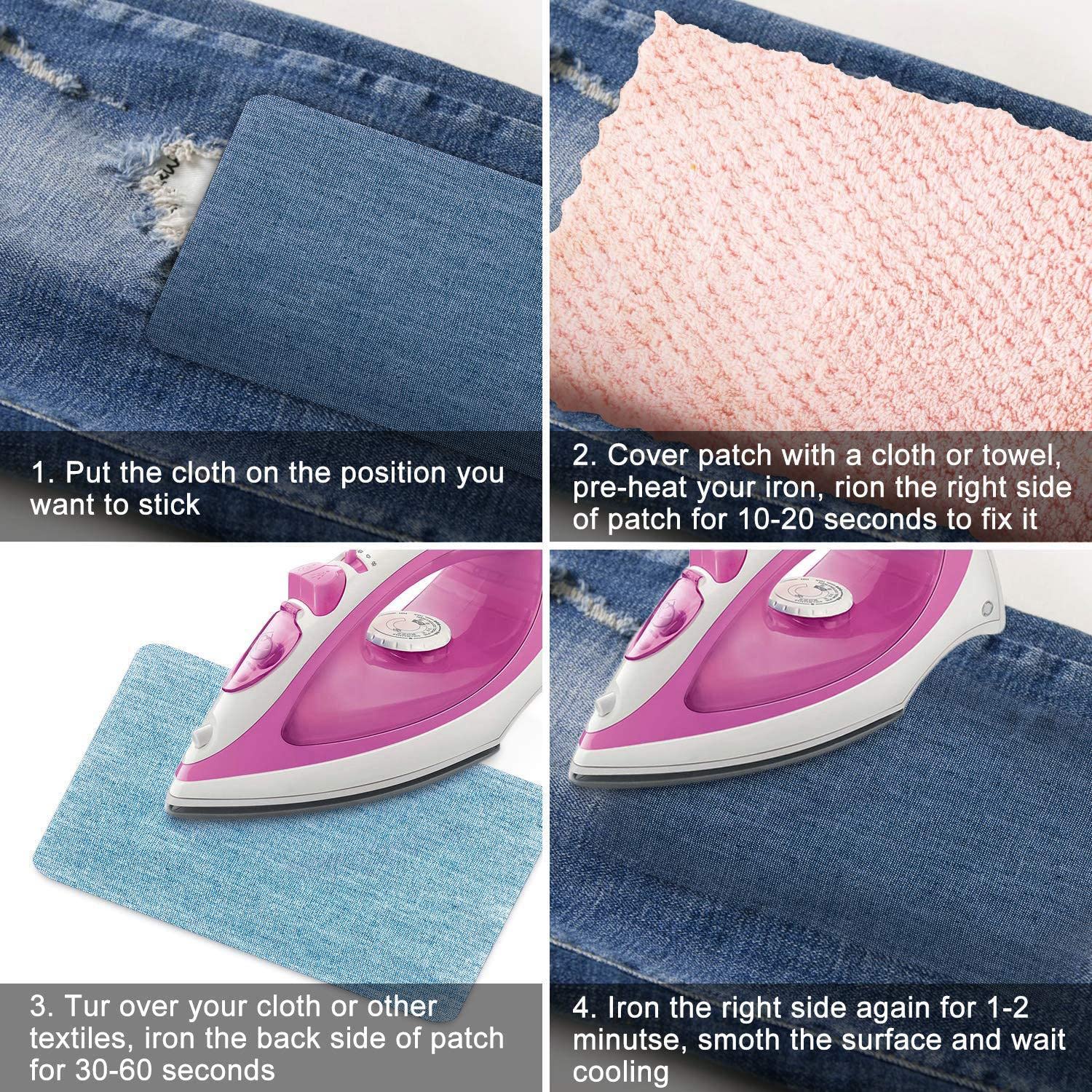 ZIBUYU Applique Patches for Clothing with Needle and Thread Accessories | 8pcs Blue Denim and Cartoon Designs