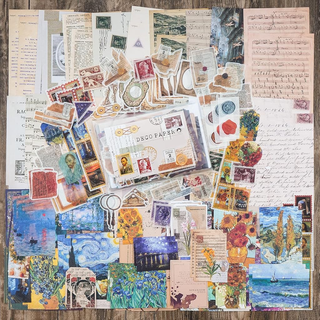 HASTHIP® 400PCS Vintage Scrapbook Supplies Pack for Art Journaling Bullet Notebook DIY Album Sticker Journal Stickers Tape Beige