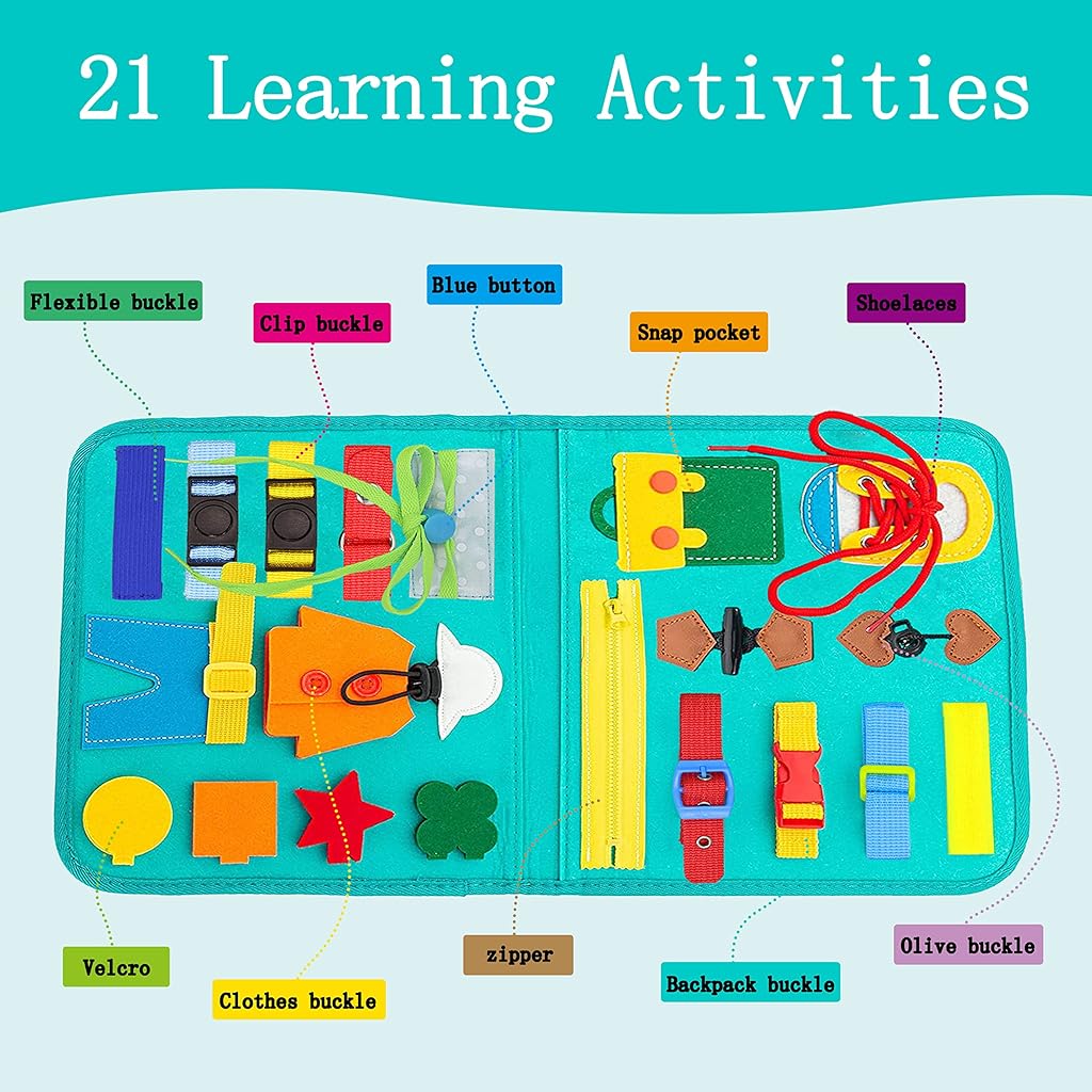 SNOWIE SOFT Busy Board for Toddlers, Montessori Toys for 1 2 3 4 Years Old, Busy Book Sensory Toys for Comprehensive Preschool Educational Toys Learning with Time and 26 Letters of The Alphabet