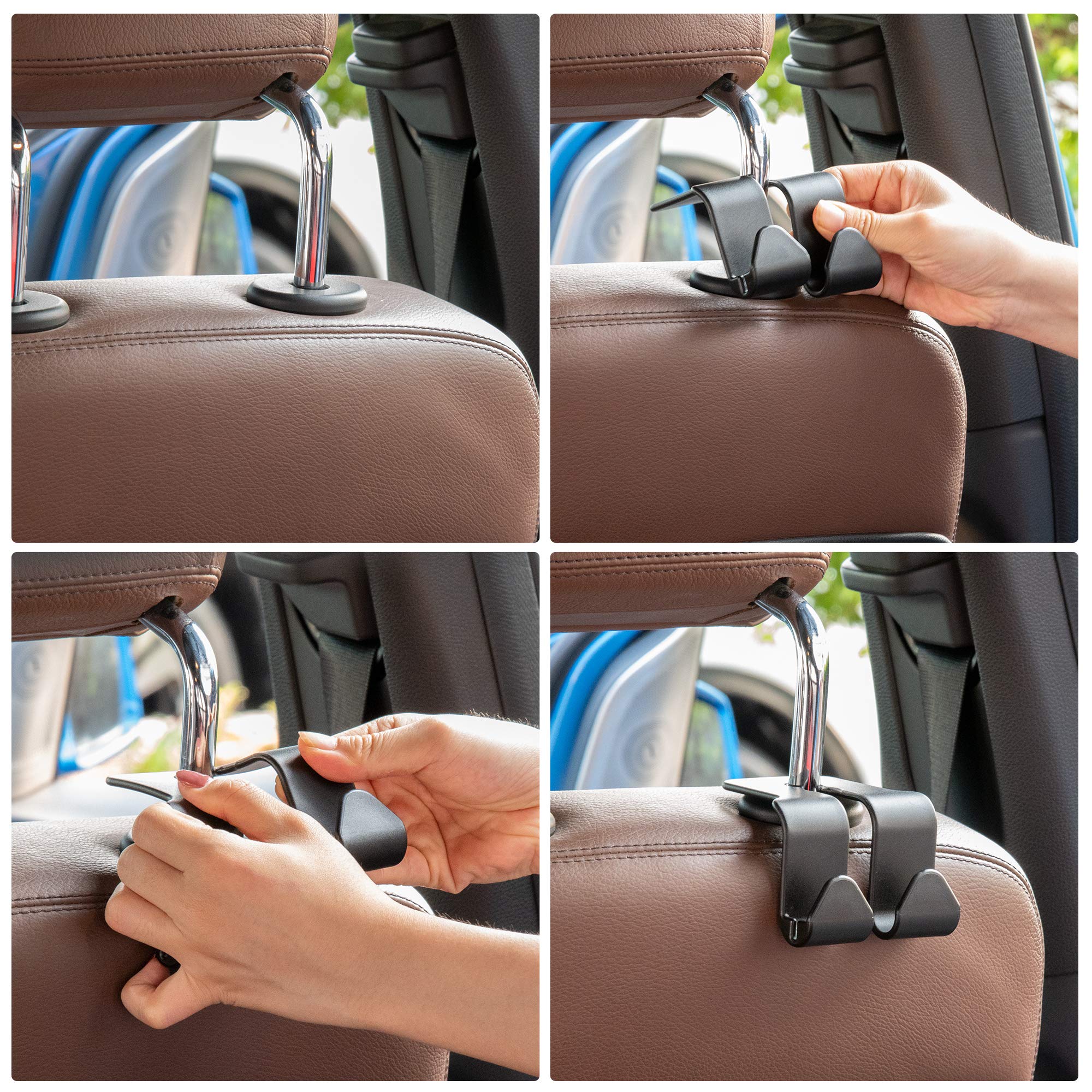 HASTHIP Car Seat Headrest Hooks for Organizing Bags and Coats Pack of 4 Black Hangers
