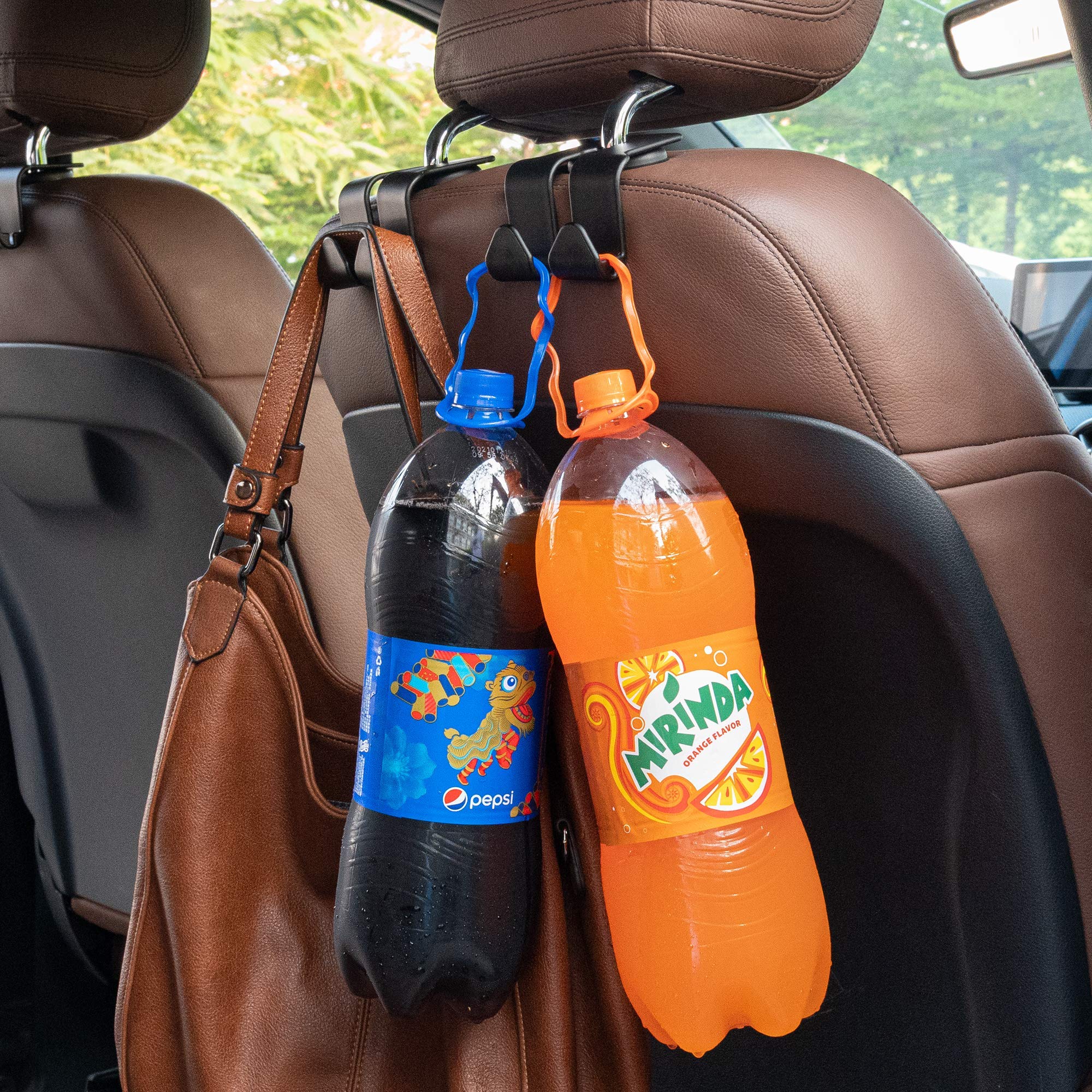 HASTHIP Car Seat Headrest Hooks for Organized Backseat Storage with Dual-Sided Design | 44 lb Load Capacity ABS Black Pack of 4