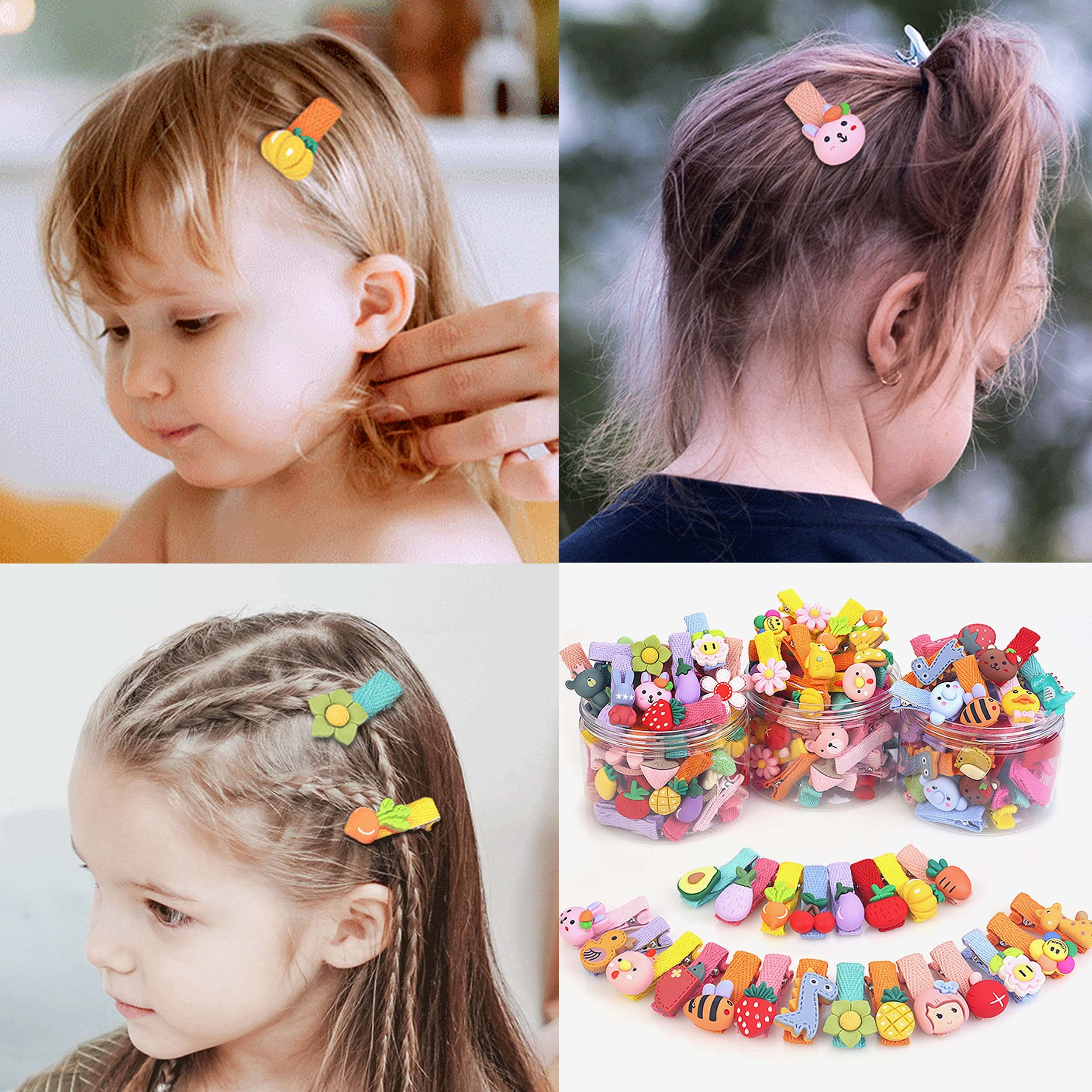 ELEPHANTBOAT Hair Clips Set for Kids with Box featuring 26 pcs Cartoon Designs | Cute Multicolor Hair Pins for Girls