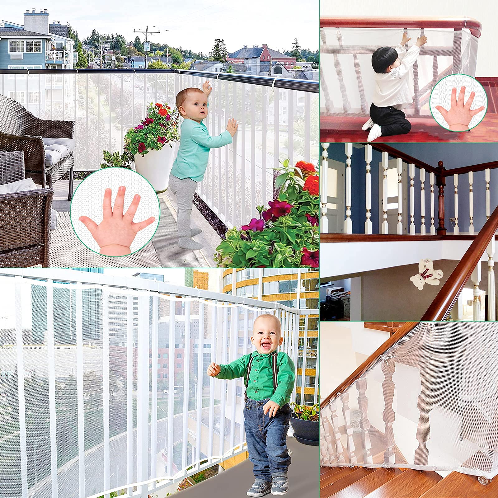 SNOWIE SOFT Baby Safety Net for Balcony and Stairs with 25 Ropes & 15 Buckles | 300×78 cm White