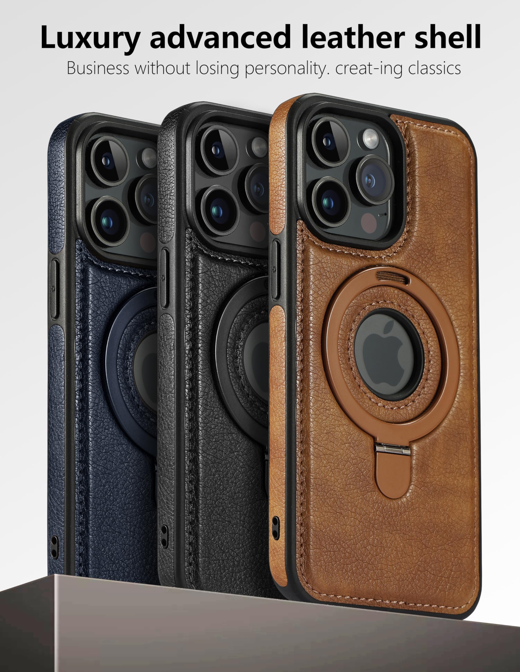 Zeitel Phone Case for iPhone 15 Pro Max 6.7 inch with Metal Kickstand and MagSafe | Brown PU Leather Anti Scratch Protection