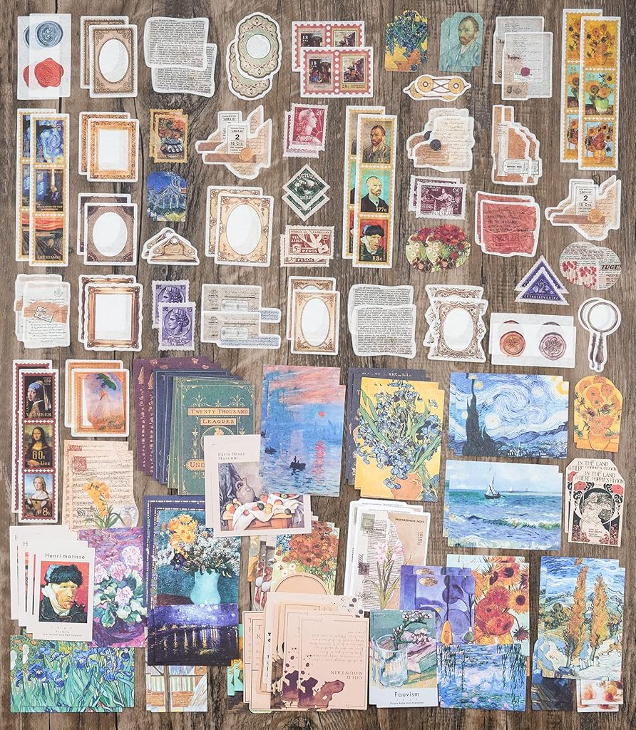 HASTHIP® 400PCS Vintage Scrapbook Supplies Pack for Art Journaling Bullet Notebook DIY Album Sticker Journal Stickers Tape Beige