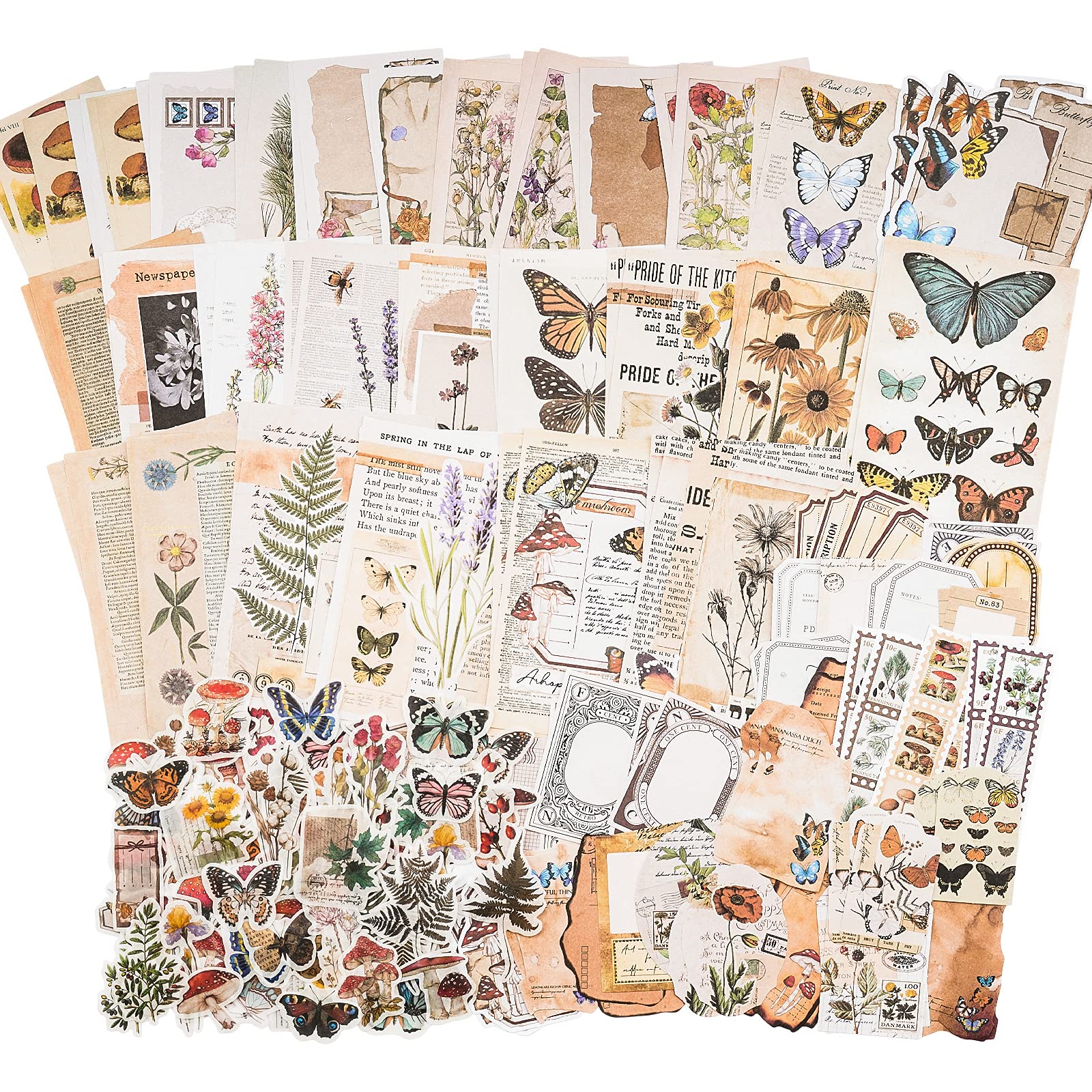 HASTHIP® 200pcs Vintage Journal Supplies Pack for Scrapbook Supplies Art Journaling Bullet Junk Journal Planners DIY Paper Stickers Craft Kits Notebook Collage Album Aesthetic, Gold