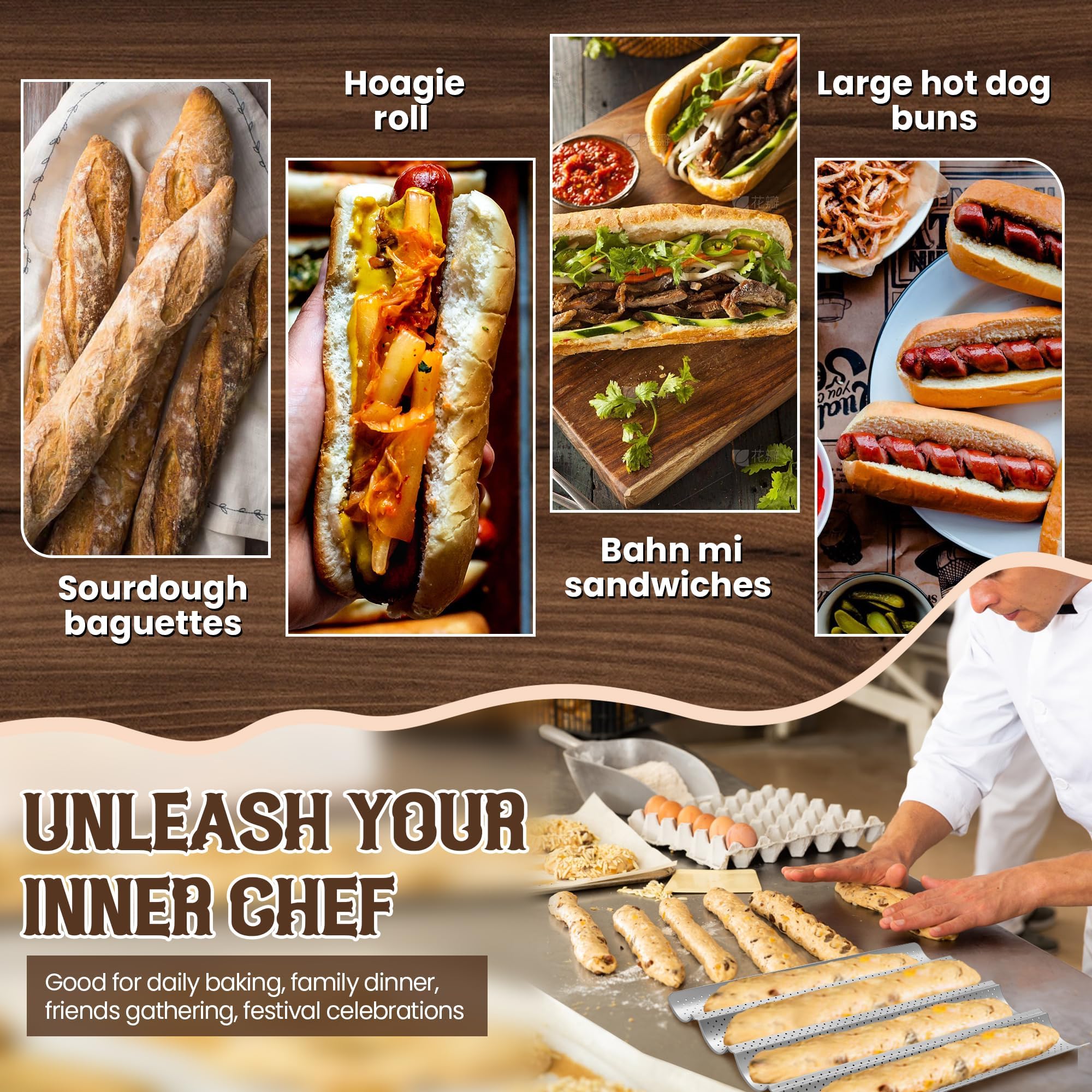 HASTHIP Loaf Bread Proofing Tray for Baking 14.9 in 4 Groove Carbon Steel with Vent Holes | Non Stick Sourdough and French Bread Baking