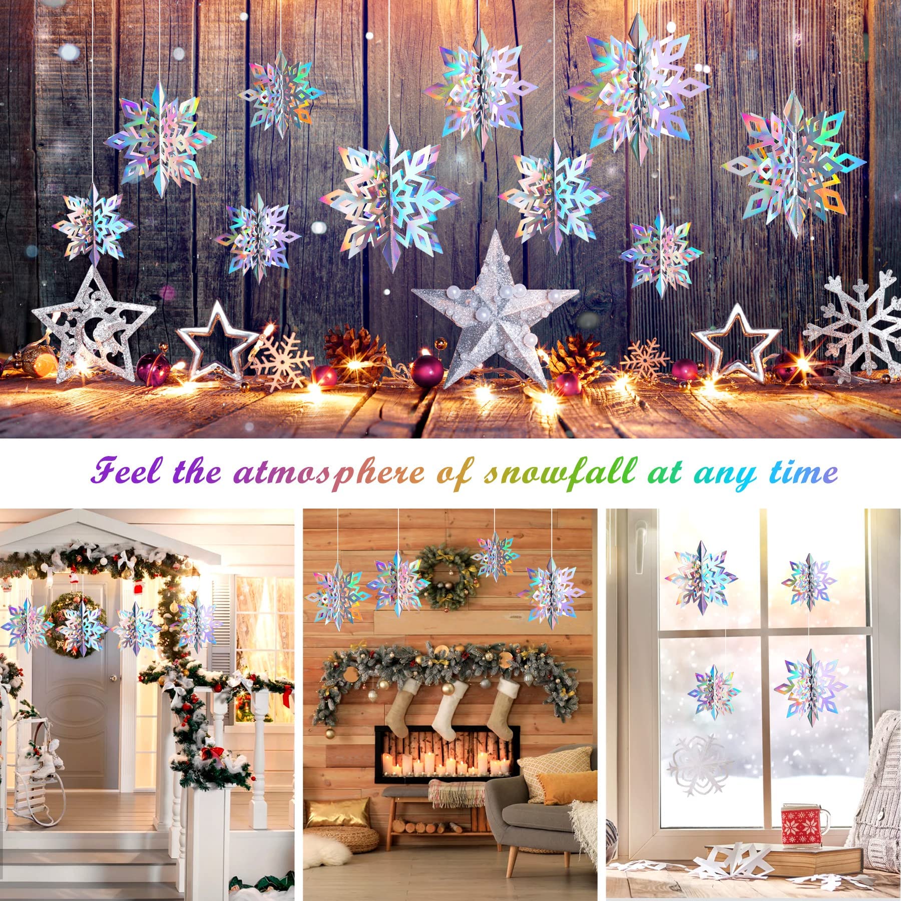 HASTHIP Christmas Snowflake Decorations for Winter Parties featuring 18PCS 3D Iridescent Paper Designs