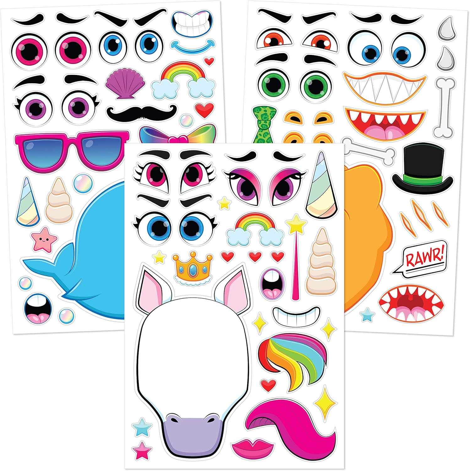 PATPAT® 24 Sheets Make-a-Face DIY Animal Stickers for Kids Activity, Cartoon Cute Lion Whale Unicorn Fish Octopus Monkey Sticker Set for Fun Craft, Educational & Interactive Stickers for Children