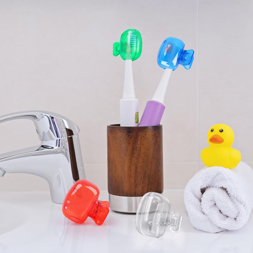 ZIBUYU 4 Pack Toothbrush Cover Case, Tooth Brush Cover Box with Ventilation, Holes Dustproof Clamp Caps for Toothbrush Protective Plastic Toothbrush Clip Cover for Household, Travel, Camping