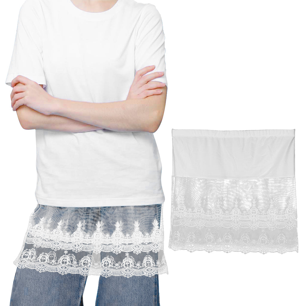 SANNIDHI Lace Shirt Extender for Women Layering, Y2K Skirt Overlay for Leggings, Fashion White Lace Edge Skirt for Layered, Versatile Underskirts Layering Clothing Accessories for Jeans, Trousers