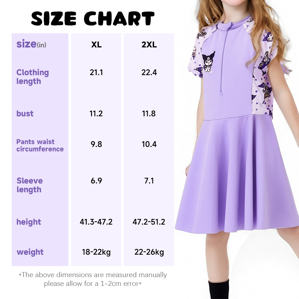 SNOWIE SOFT One-Piece Kuromi Swimming Costume for Kids Girls, Cartoon Swim Suit Set for Girls with Safety Pants for 105-120 Cm 18-22 Kg 5-6 Years Old Girls for Swimming, Aerobics and Outdoor Seaside