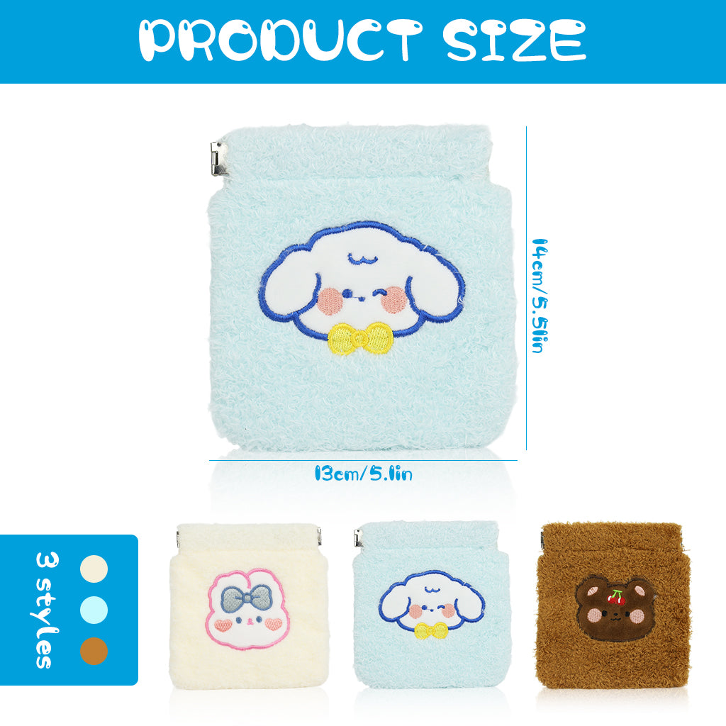 MAYCREATE Small Pouches for Women, 3Pcs Sanitary Pads Small Pouch, Cute Cartoon Coin Pouch for Girls, 5 Inch Plush Lipstick Small Makeup Pouch for Earphones, Tissue Packs