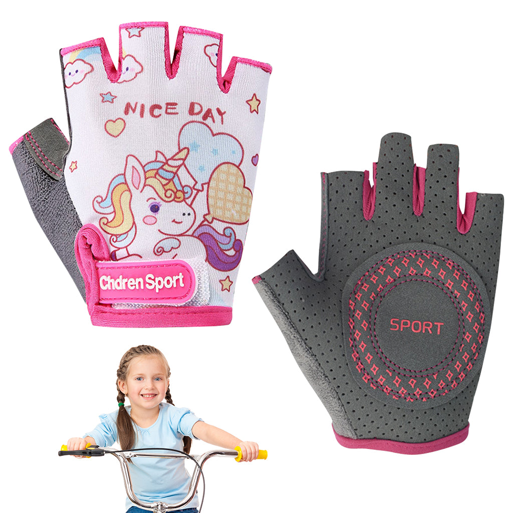 Proberos Fingerless Riding Gloves for Kids Teen Girls Unicorn Riding Gloves Skating Gloves Anti-slip Padded Palm Design Breathable Sweat-absorption Outdoor Sport Gloves, L