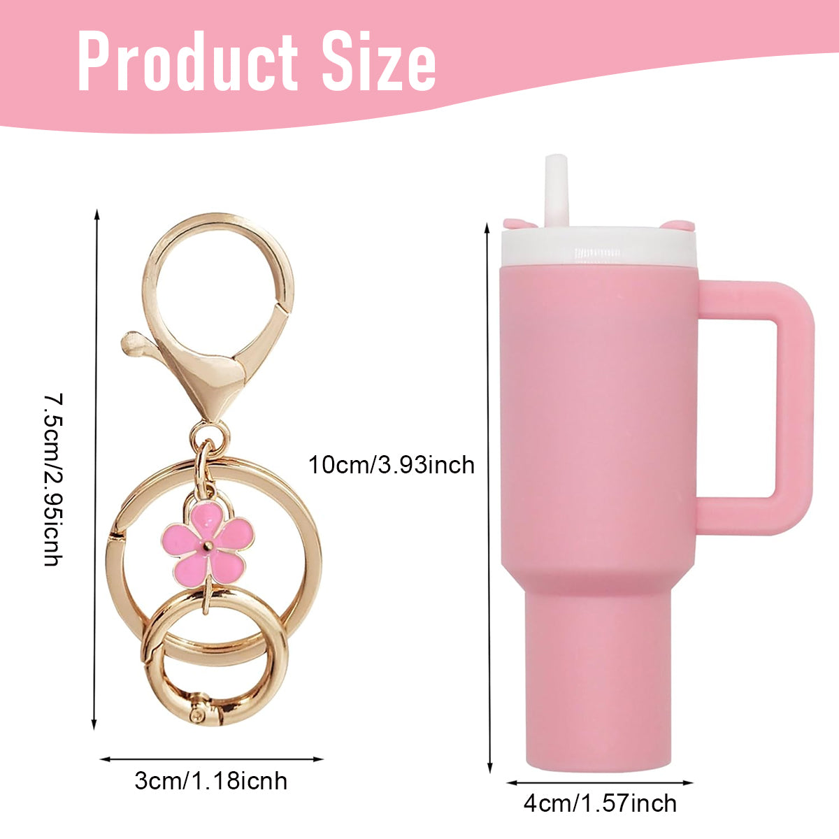 HASTHIP Mini Keychain Accessories for Stanley Cup, Cute Keychain Charms for Women Purse Handbag, Girls Christamas Gifts Valentine's Day Gifts (Pink)
