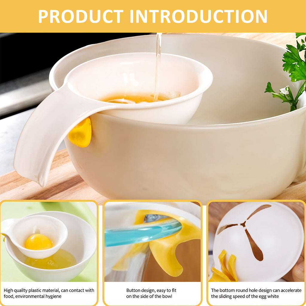HASTHIP 3 PCS Egg Yolk Separator, Egg Yolk and Protein Separator with Clamp, White Silicone Egg Yolk White Separator Clip on The Edge Of The Bowl, Egg Separation Filter, Kitchen Gadget