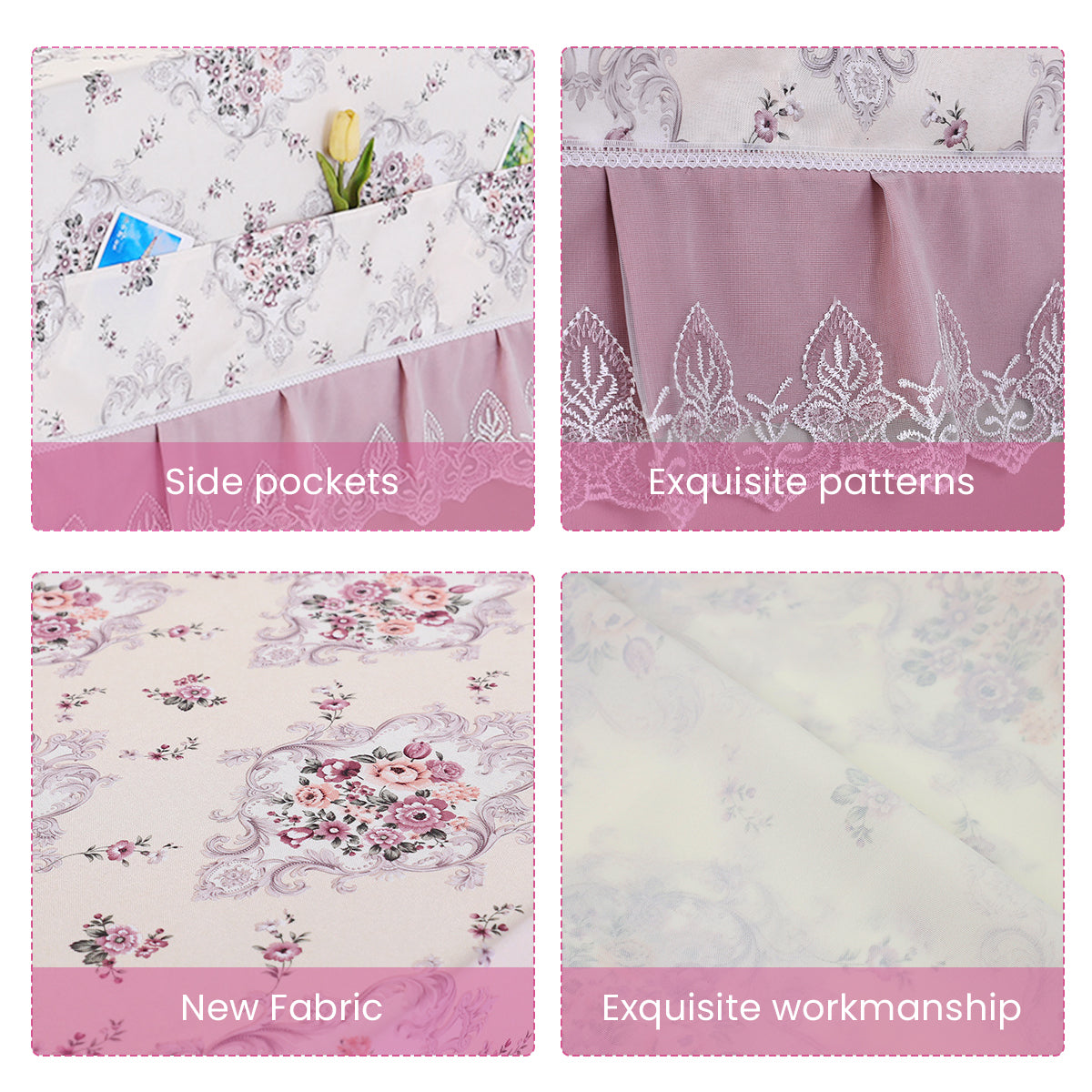 HASTHIP® Fridge Cover Fashion Floral Print Refrigerator Dust Proof Cover Refrigerator Roof Cover Lace Hem with Pockets Universal Fit Refrigerator Cover Kitchen Home Appliance Roofcover, 70x170cm