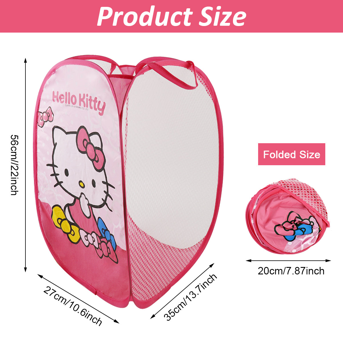 HASTHIP Cartoon Handy Laundry Collapsible Mesh Pop Up Hamper with Wide Opening and Side Pocket Breathable, Sturdy, Foldable, and Space-Saving Design for Clothes and Storage