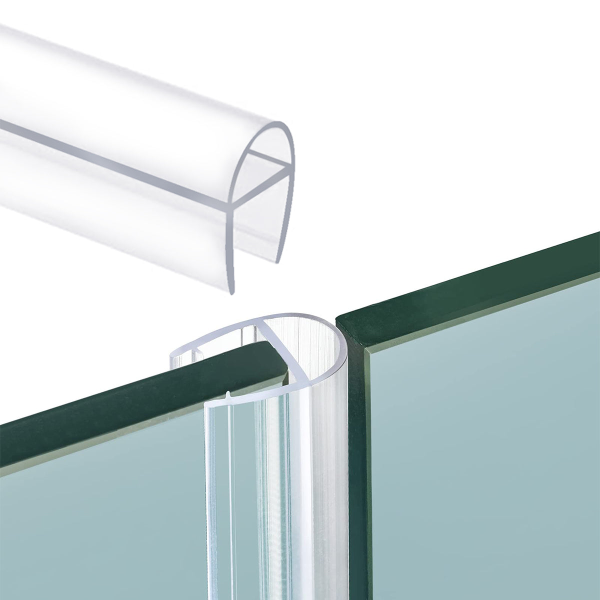 HASTHIP Shower Door Seal, 6.6Ft Glass Shower Door Sweep for 3/8Inch Frameless Shower Door Side Seal U-Type Door Seal Strips Waterproof Door Sealing Jam Stop Leak