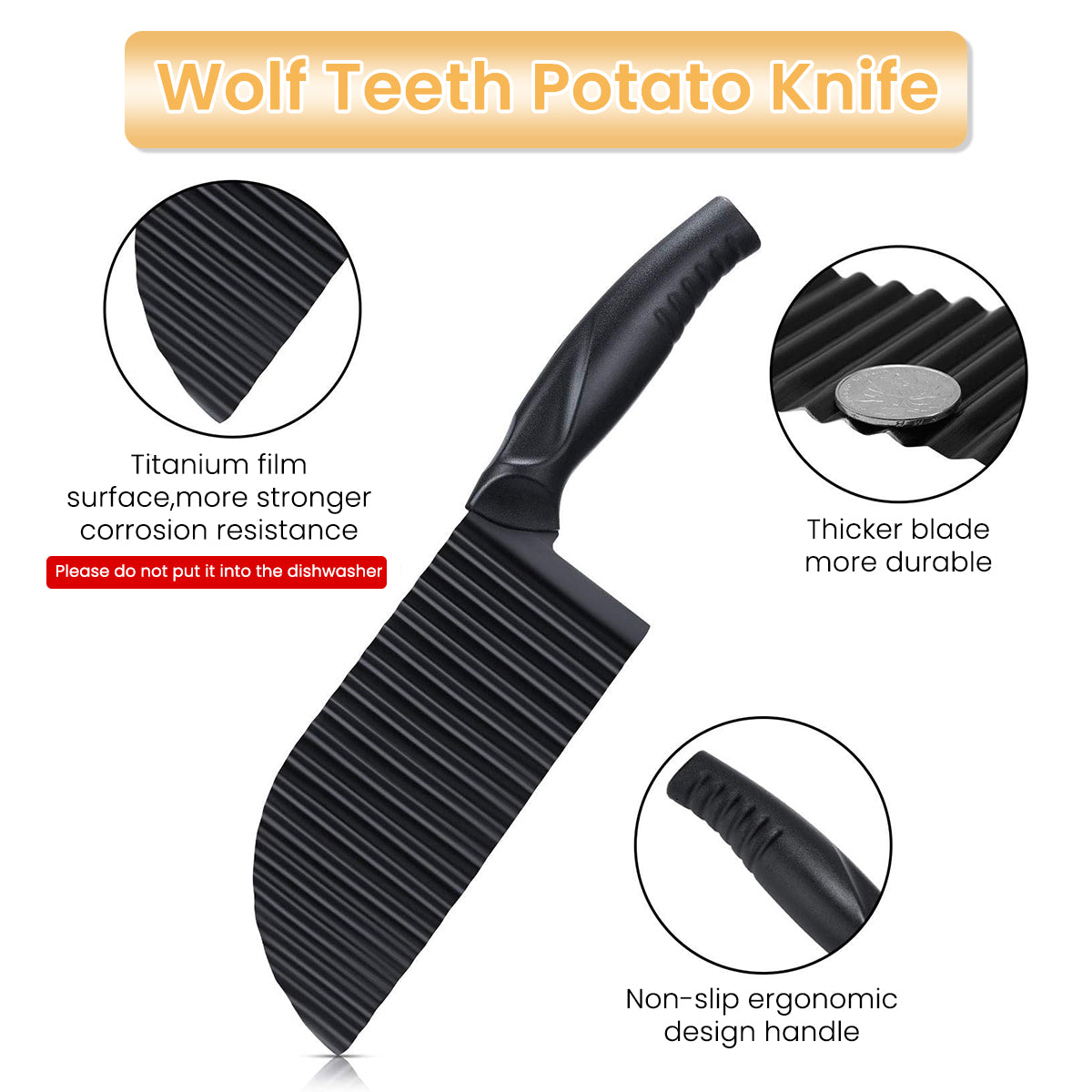 Supvox Premium Knife for Kitchen Use, Crinkle Cutter Knife, Onion Cutter, Potato Cutter French Fry Cutter Slicer, Large Vegetable Cutter, Kitchen Accessories Items for Home Tools, Black