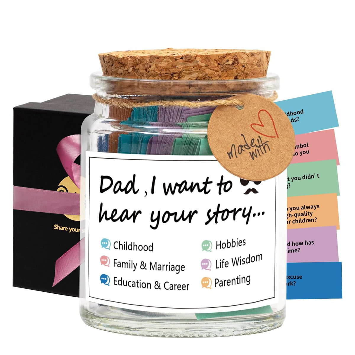 HASTHIP Dad, I Want to Hear Your Story Pop Quiz Jar for Fathers, A Fathers Chance to Share Her Life, Parent-Child Conversation Cards Family Interaction Game, Christmas Thanksgiving Activities