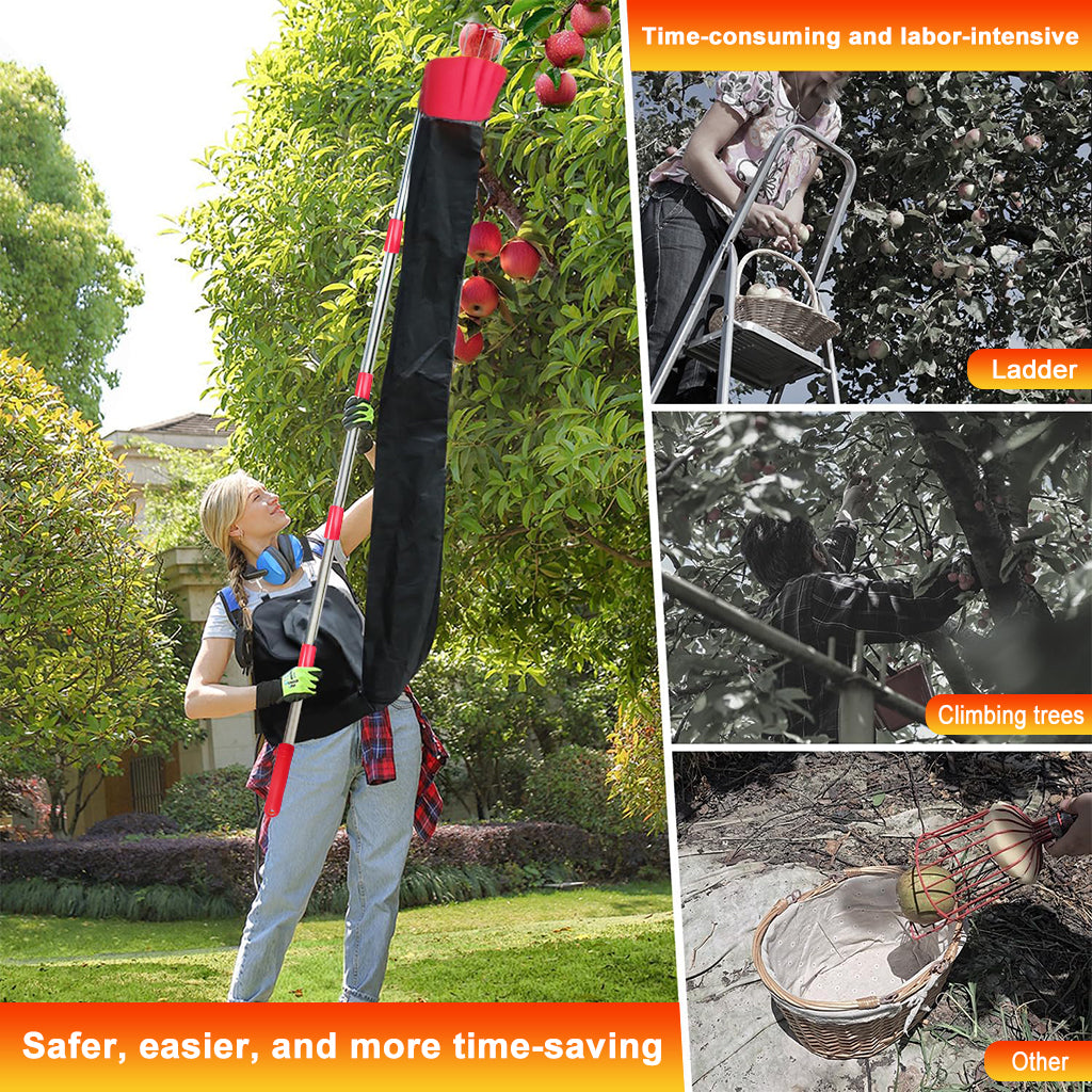 HASTHIP 13Ft Assembly Fruit Picker with Transfer Channel & One-piece Wearable Fruit Bag Extented Long Handle Fruit Picker New No-drop Fruit Picker Fruit Harvesting Tool for Apple, Mango