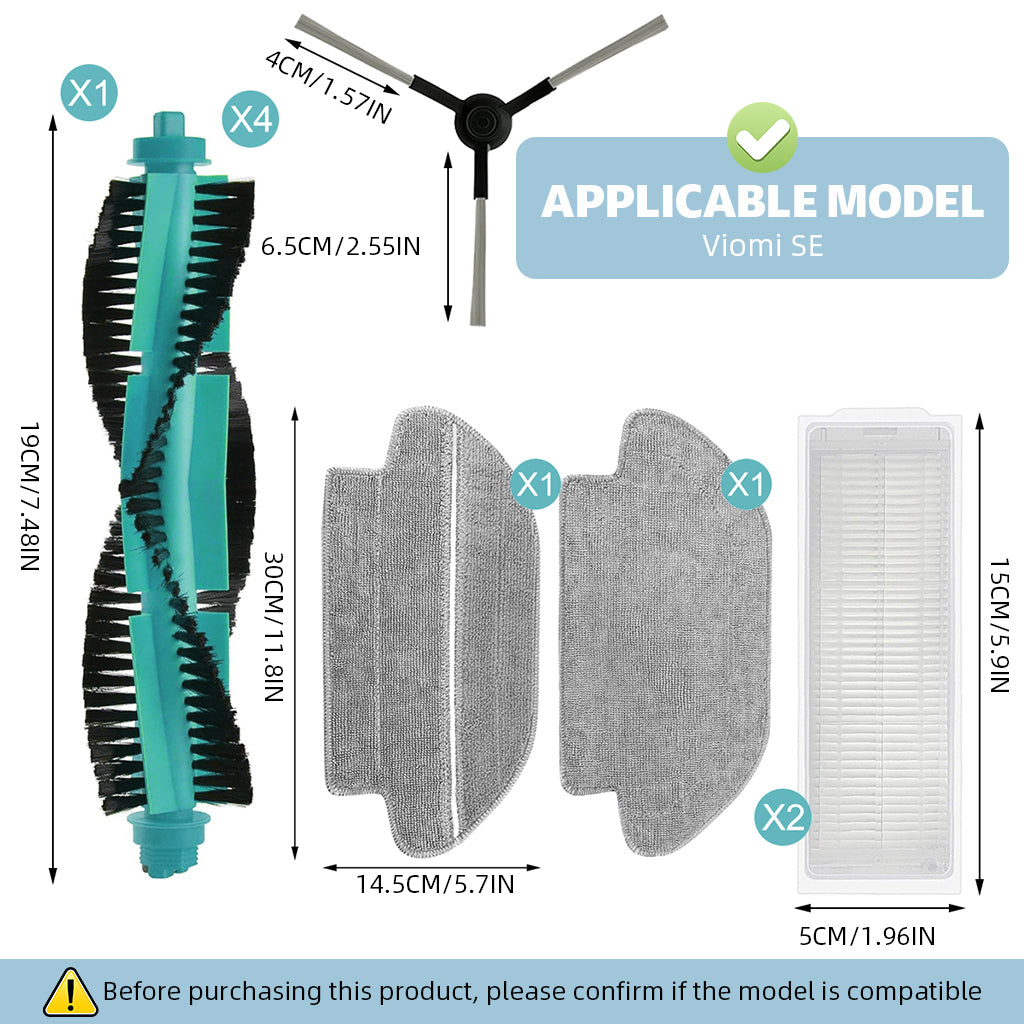HASTHIP Replacement Vacuum Cleaner Accessories for Viomi SE, with 1 Main Brush, 4 Side Brushes, 2 Mop Cloth, 2 Filters, Spare Replacement Accessories for Viomi SE Smart Vacuum Cleaner