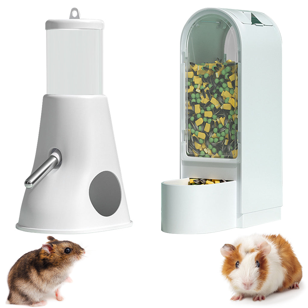 Qpets® Hamster Food Feeder & Water Feeder Set, No Jam Food Dispenser Hanging Water Feeder for Cage Small Pet Transparent Food Feeder for Hamster, Gerbils, Mice, Guinea Pigs