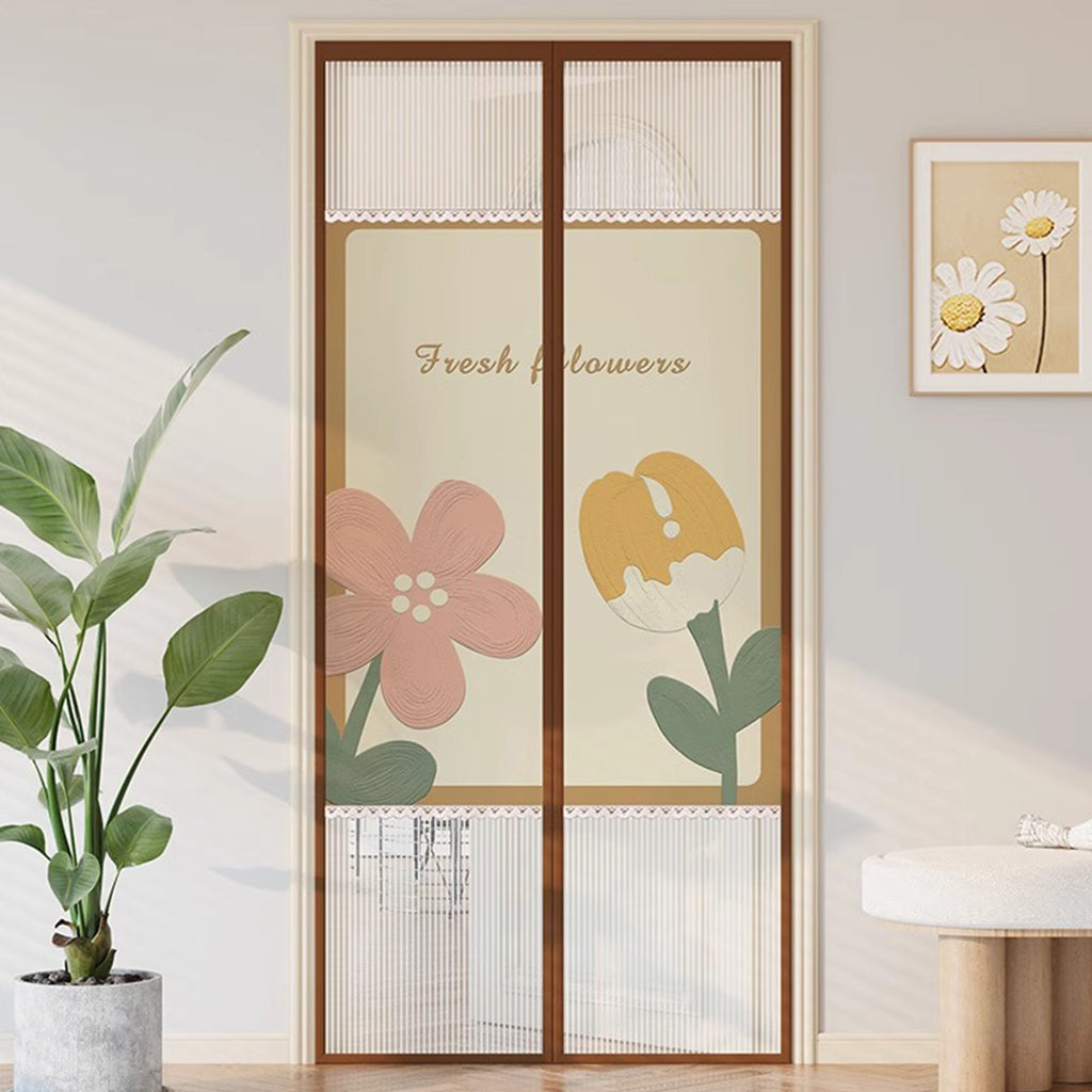 HASTHIP Screen Door Mesh 39.37x 82.68 Inches Fashion Patchwork Mesh Screen Door Mosquito Proof Self Sealing Door Room Partition Screen Removable Hook and Loop Mesh Screen Door