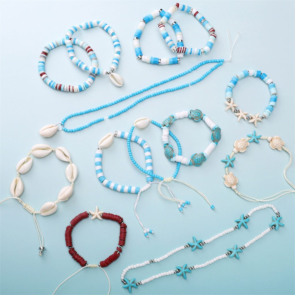 SANNIDHI® Clay Beads Kit, 2400Pcs Flat Beads for Bracelet Making, Ocean Style Jewelry Making Polymer Beads Set for Kids Women Bracelet Anklet Making DIY, with Turtle Shells Starfish Charms