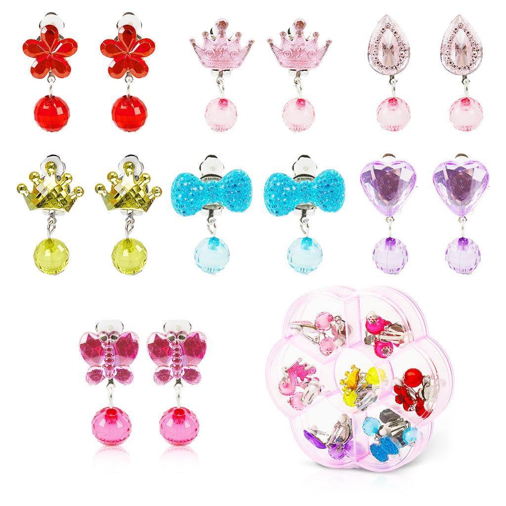 MAYCREATE 7 Pairs Girls Princess Earrings Clip On Earrings Non-piercing Girls Earrings Color Resin Crystal Flower Bow Earrings Jewelry Pretend Play Clip On Earrings Party Favor Dressing Up Jewelry