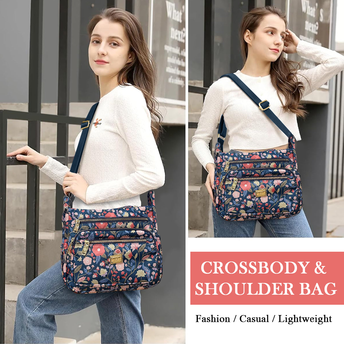 PALAY Women Crossbody Bag Fashion Floral Peacock Print Satchel Travel Bag Multi Layer Nylon Crossbody Bag Casual Day Bag Satchel Handbag