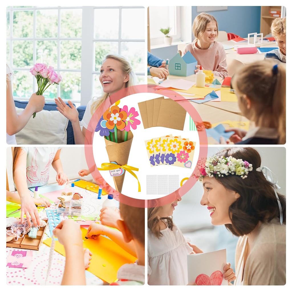 PATPAT DIY Paper Art Flower Bouquet Material Kit 24Pcs Color Paper Flower Bouquet Handmade DIY Material Kit Kindergarten Handmade Crafting Education DIY Craft Paper Kit Art Crafting Supplies