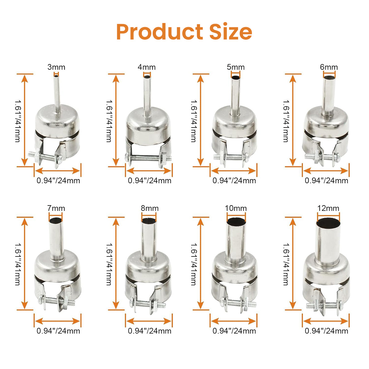 Serplex® 8Pcs Hot Air Gun Nozzles 3-12mm Diameter Conical Nozzles Stainless Steel Heat Resistant Universal Adjustable Conical Nozzles for Hot Air Gun