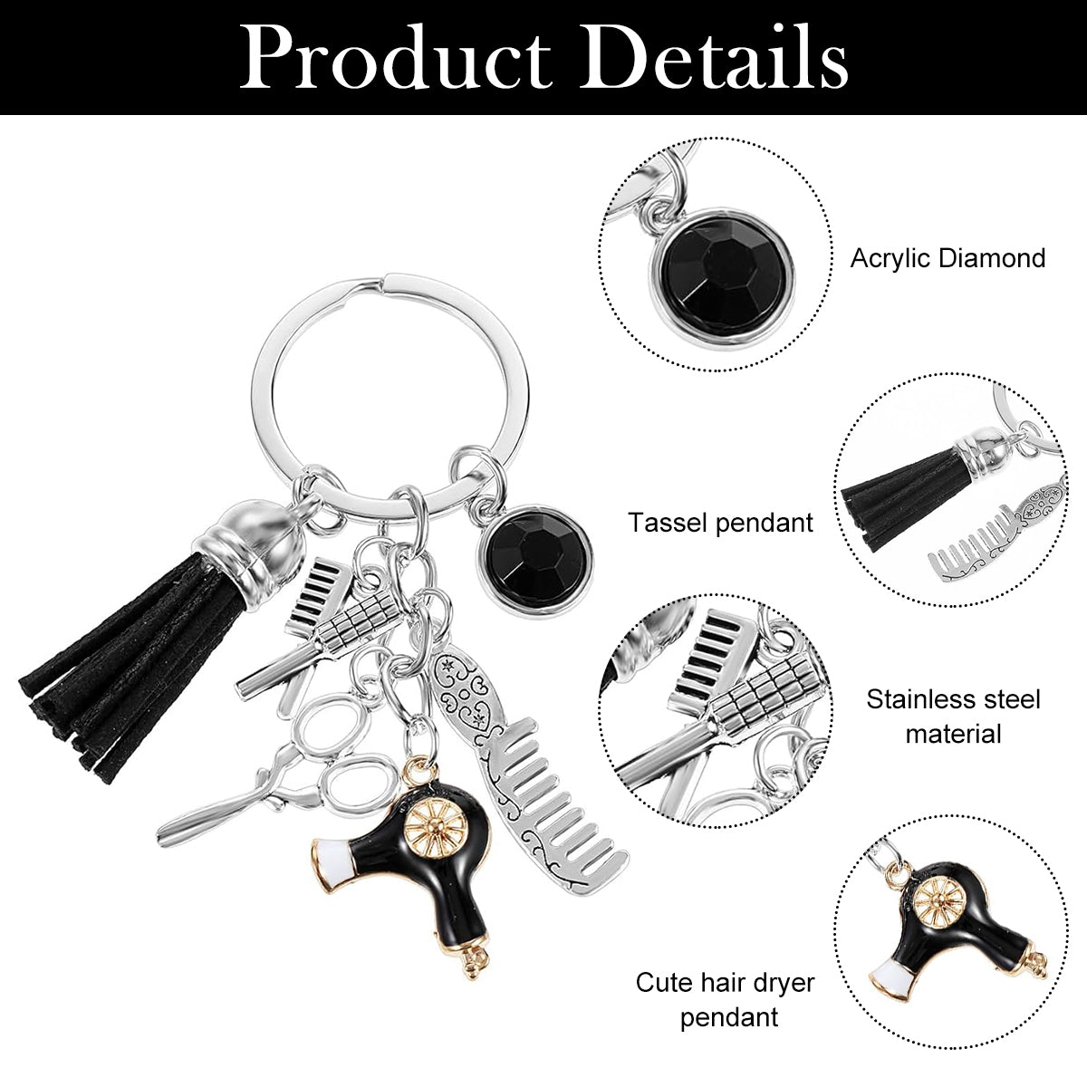 HASTHIP Keychain Keyring Creative Scissors Comb Charm Metal Tassel Keyring Keychain Backpack Charm Barber Tool Charm Keychain Gift Birthday Gift