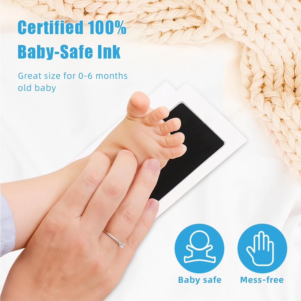 SNOWIE SOFT 2Pcs Clean Touch Ink Pad Newborn Baby Hand and Foot Print Kit Pet Paw Print Kit Inkless Infant Hand and Foot Stamp No Touch, Non Toxic Shower Gift for Newborns (Black, 4.9 × 3.1 Inch)