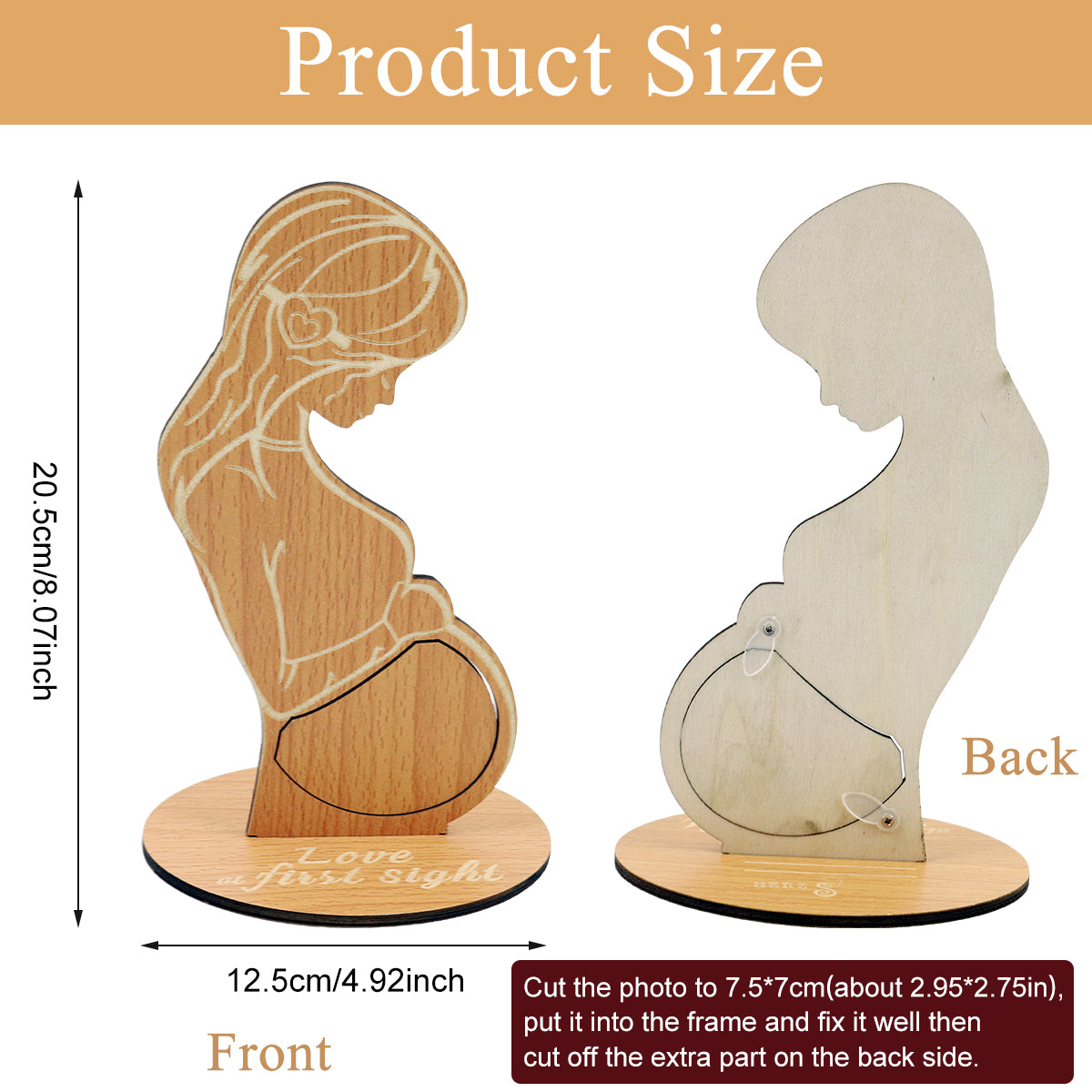 SNOWIE SOFT 20x12cm Newborn Baby Record Photo Frame with Base Ultrasound Wooden Photo Frame Baby Nursery Decor Baby First Sight Photo Frame Shower Gift, Gifts for Pregnant Women