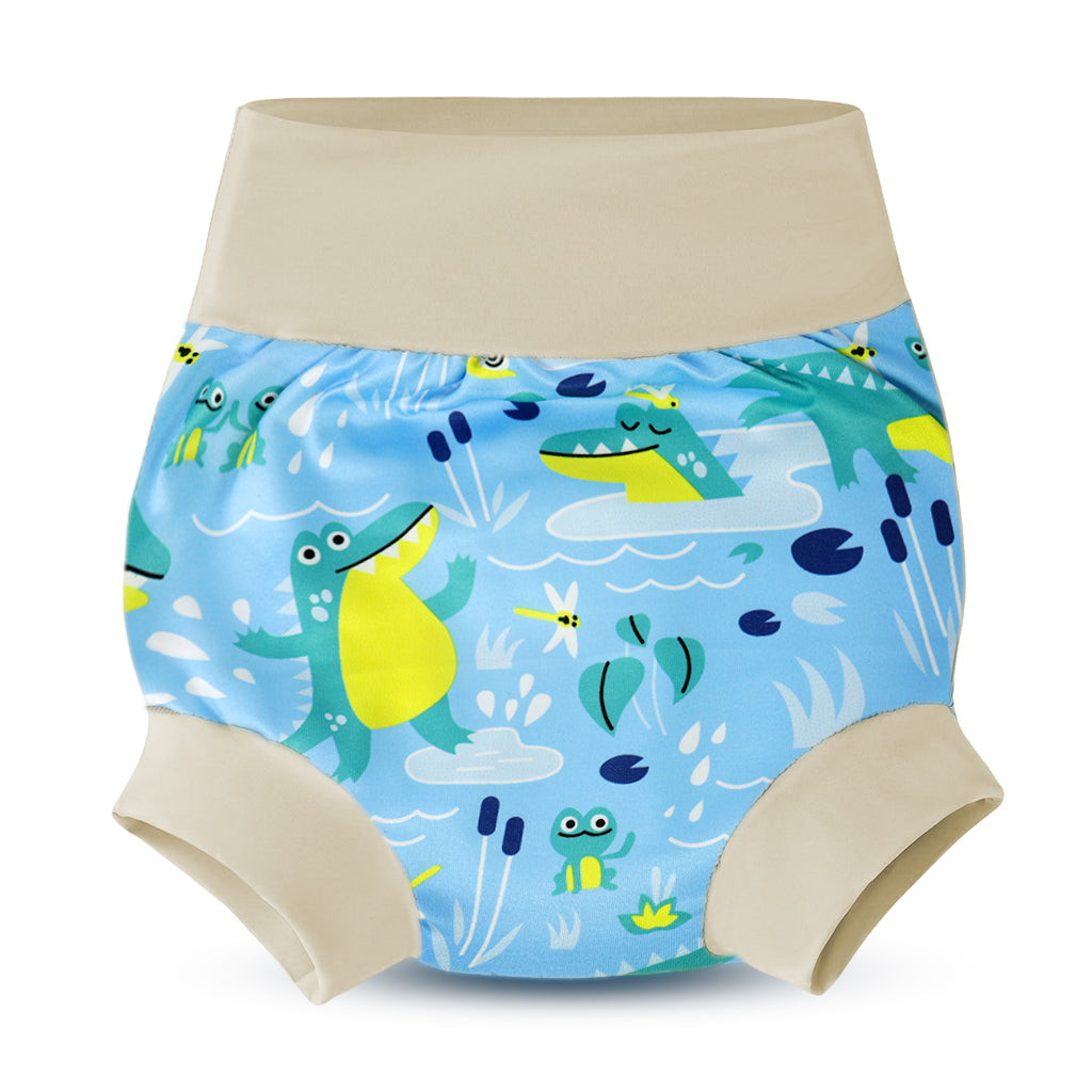 SNOWIE SOFT Baby Swimming Diapers for 6-12 Month Reusable & Washable Cartoon Print Towel Cloth Baby Swim Diaper Shorts High Waist Breathable TPU Waterproof Diaper for Baby Swimming