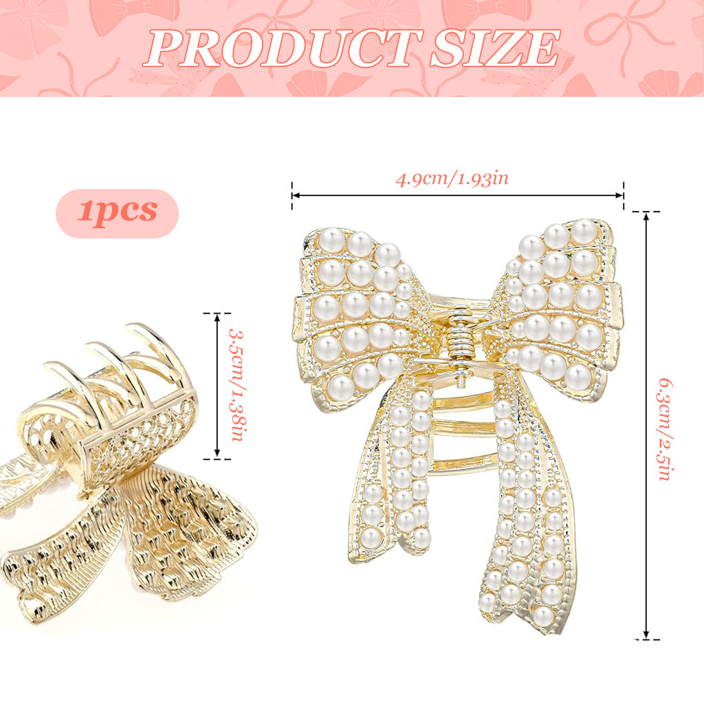 ZIBUYU Small Pearl Bow Hair Accessories for Women Wedding, Bow Hair Clips for Women,  Golden Alloy Half Updo Hair Charm Fashion Meta Hair Clips for Girls Women