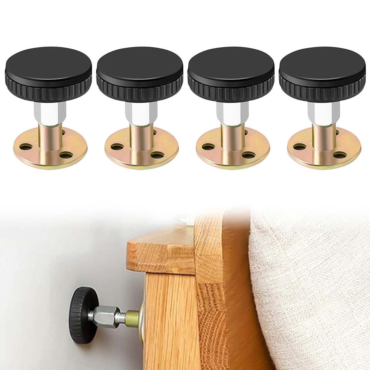 HASTHIP® 4Pcs Floating Headboard Supports 47-64mm Adjustable Wall Mount Headboard Supports Prevent Headboard Shifting Or Moving Bed Headboard Stabilizers Anti Shake Tools for Cabinet, Couch, Drawer